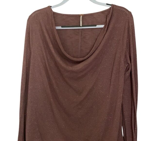 FREE PEOPLE Women’s Mauve Gold Sparkle Long Sleeve Valencia Cowl Neck Sweater Si - Picture 1 of 7